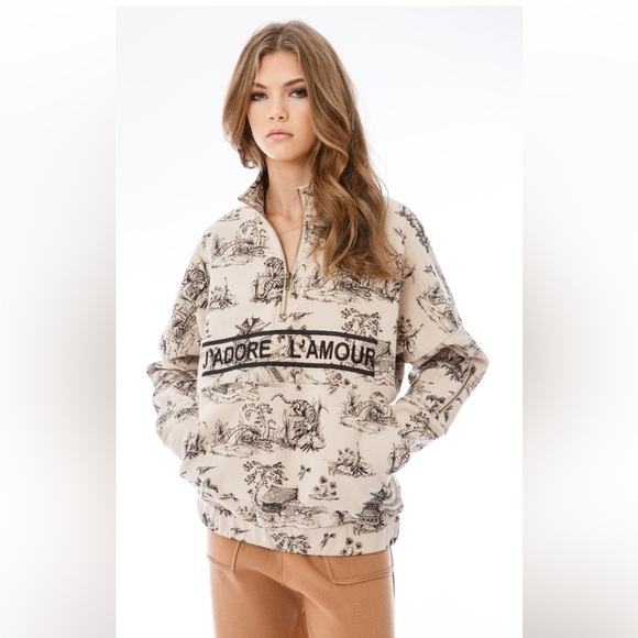 EllandEmm Sweaters - EllandEm J'ADORE L'amour Pattern Half Zip Size M/L